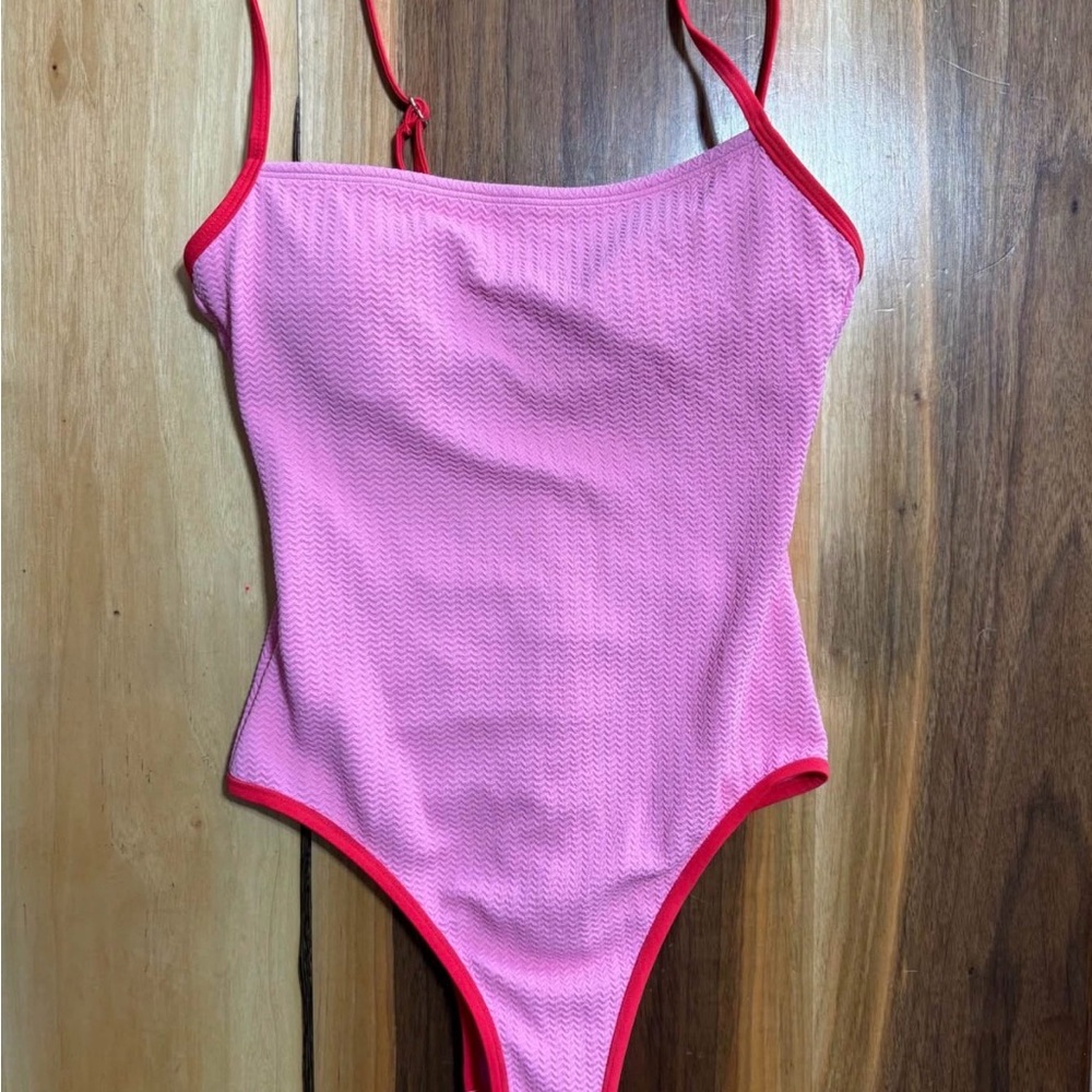 Wild Fable Pink One Piece Swimsuit with Red Accents
